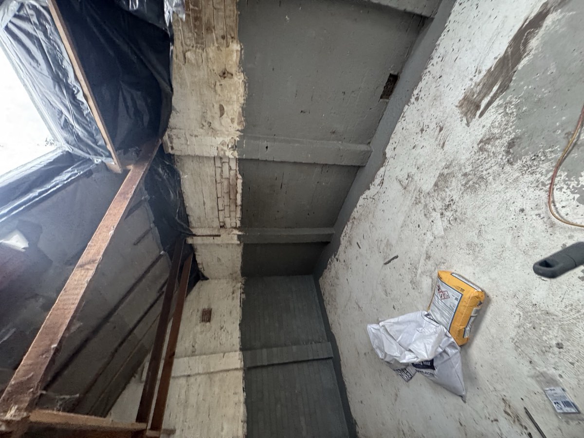 Room stripped back to the frame during a renovation